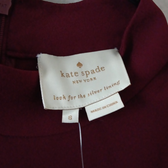 Kate Spade satin crepe flutter sleeve dress NWT Burgundy - Picture 8 of 9